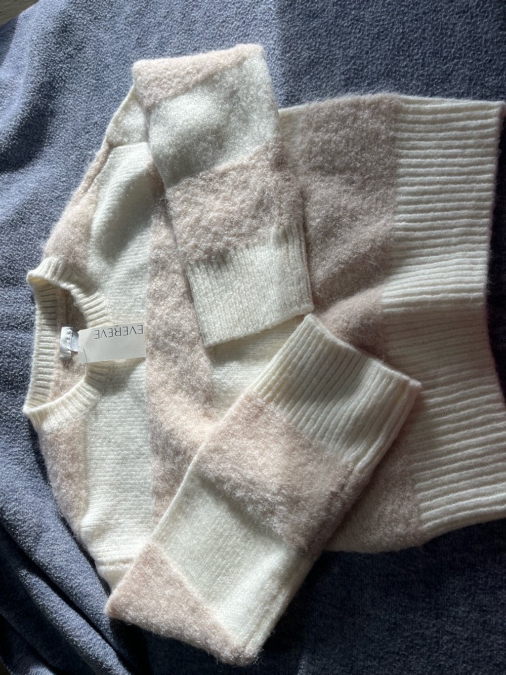 Evereve Cream and Blush Soft Stripe Crewneck Sweater